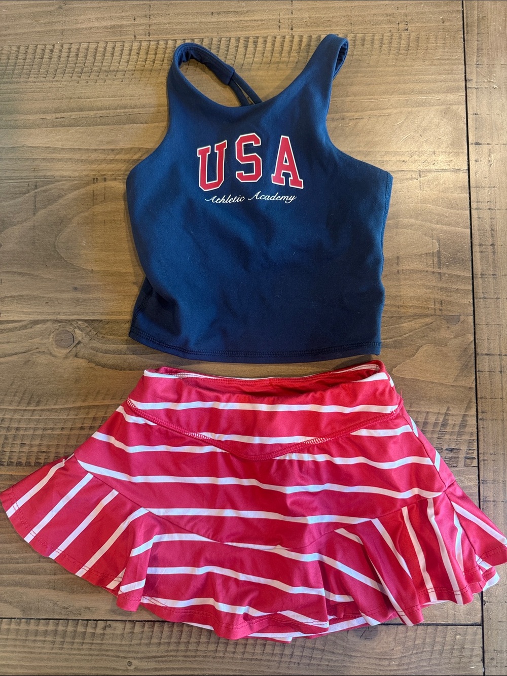 all in motion Navy USA Tank Top with Red & White Striped Skort